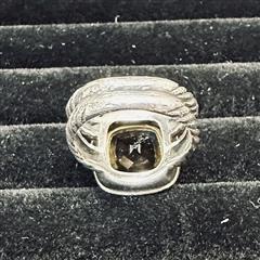 David Yurman Sterling & 18k 14mm Smoky Quartz & Diamond Albion Ring